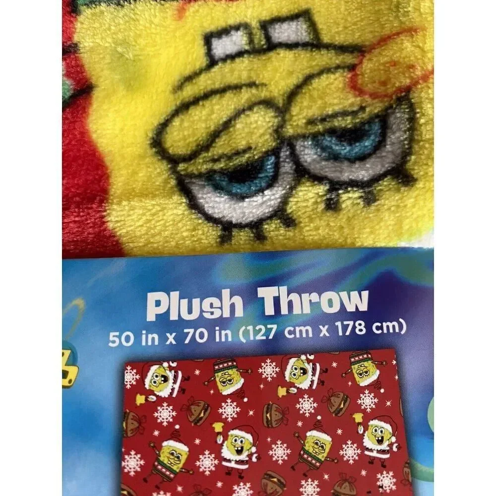 SpongeBob SquarePants In Santa Suit Christmas Blanket Throw Crabby Patty 50 X 70